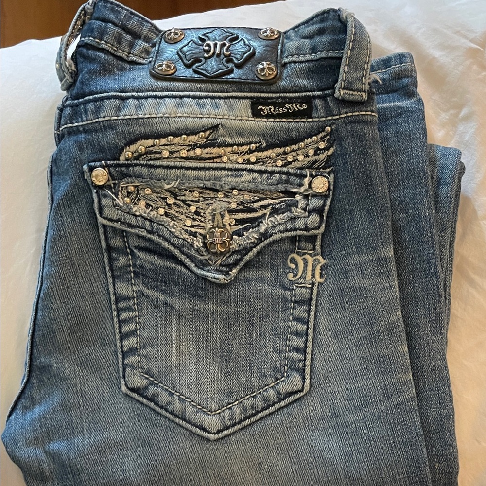 Miss Me Blue Denim Boot Cut Jeans with Embellished Back Pockets